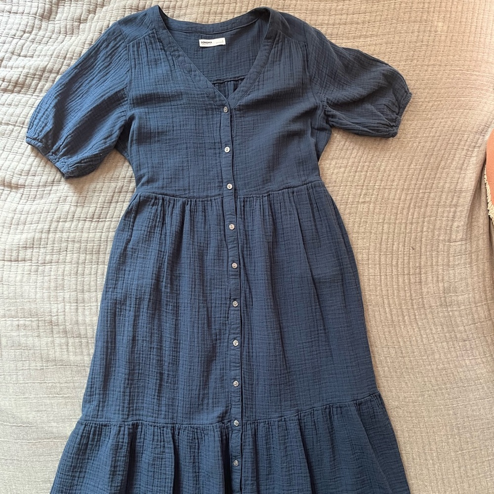 Sonoma Dark Blue Midi Dress with Buttons